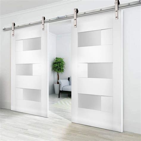 Buy Modern Double Barn Door 60 X 80 Inches With Opaque Glass Sete