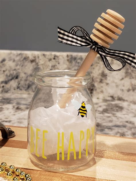 Glass Honey Jar With 6 Wooden Honey Dipper Honey Bee Etsy