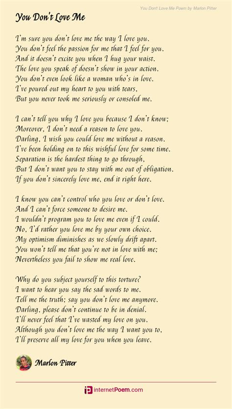 You Dont Love Me Poem By Marlon Pitter