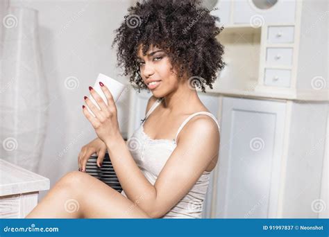 Beautiful Girl With Afro Relaxing Stock Image Image Of Happy American 91997837