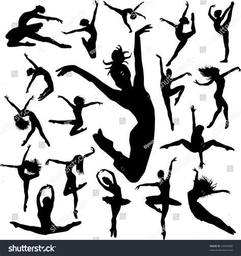Set Dance Girl Ballet Silhouettes Vector 52056400 Shutterstock