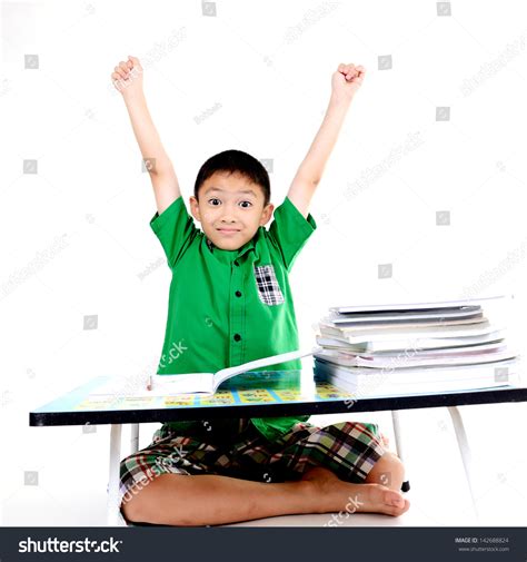 Student Boy Happy After Finished Homework Stock Photo 142688824