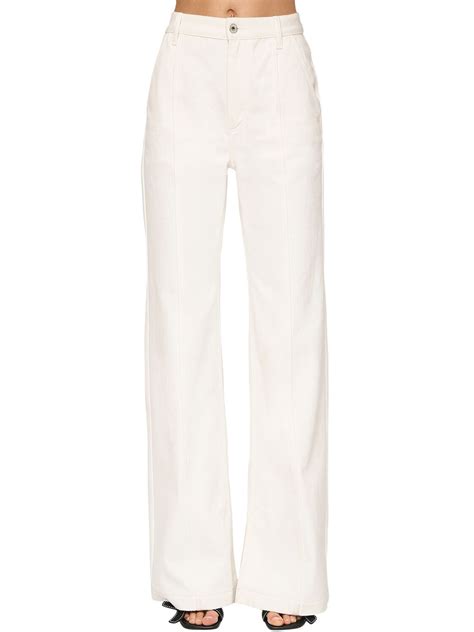 Loewe High Waist Cotton Denim Flared Jeans White Luisaviaroma