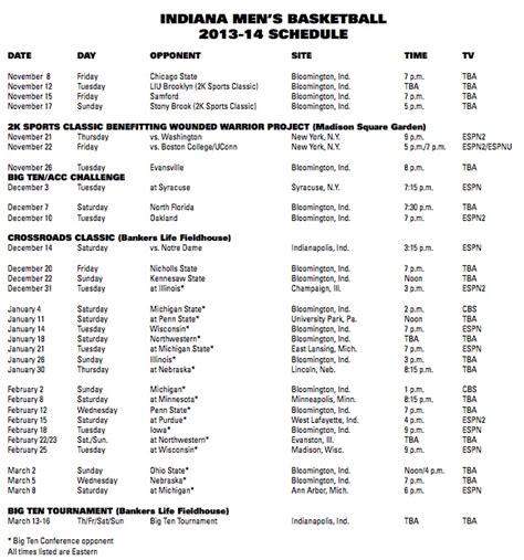 *all times are eastern *as of 1/19/2021. Indiana announces 2013-2014 basketball schedule - Inside ...