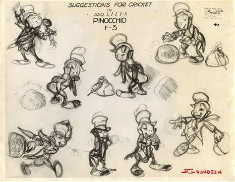 Pinocchio Original Production Model Sheet Jiminy Cricket Character