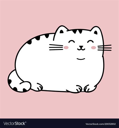 Kawaii Cute Fat White Cat Anime Style Royalty Free Vector