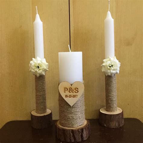 Personalised Wedding Unity Candle Set With Wood Candles