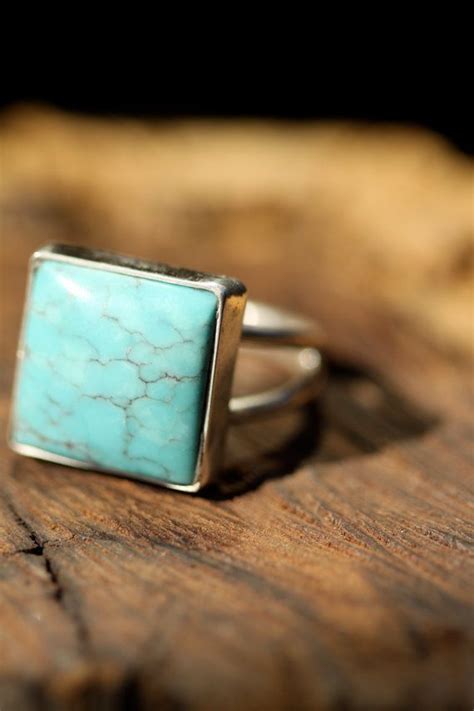 Turquoise Square Stone Sterling Silver Ring Size 5 25 Sterling