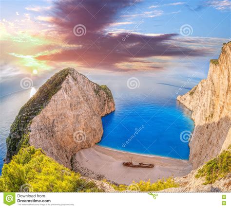 Navagio Beach With Shipwreck On Zakynthos Island In Greece Stock Photo