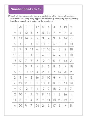 Early Learning Resources Number Bonds to 10 ‘Search’ Worksheet