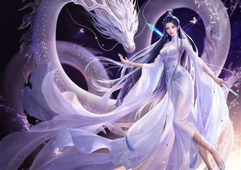 Fantasy Women Hd Oriental Chinese Dragon Hd Wallpaper Rare Gallery