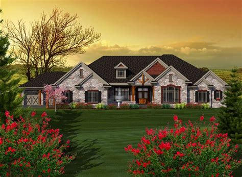 Stillman Luxury Ranch Home Rustic Home Plan Front Of Home D