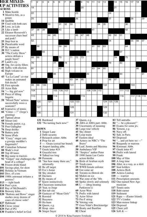 Printable Premier Sunday Crossword Printable World Holiday