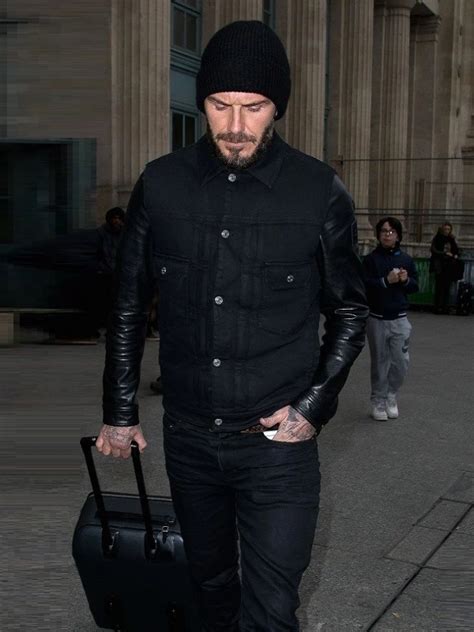 David Beckham Leather Sleeves Denim Jacket