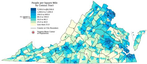 Virginia Population Density Map Tourist Map Of English