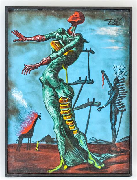 Spanish Surrealist Oil On Canvas Signed Dali