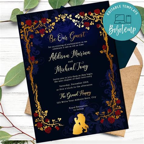 Beauty And The Beast Wedding Invitation Customizable Template