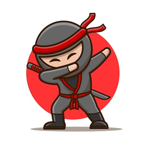 Illustration De Dessin Animé Mignon Ninja Tamponnant Vecteur Premium