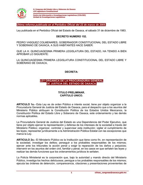 Ley Orgánica De La Procuraduría General De Justicia Del Estado De