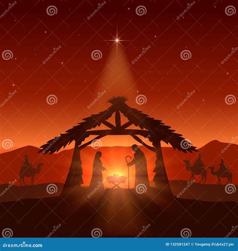 Christian Christmas With Star On Night Background Stock Vector