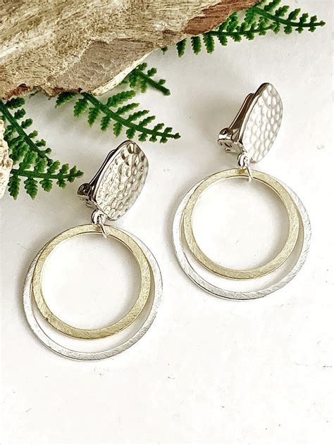 Handmade Gold And Silver Hoop Clip On Earrings For Women Small Short