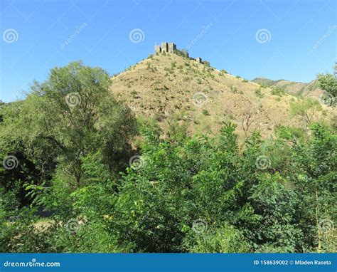 The Remains Of The Ancient Fortress And The Top Of The Hill Stock Photo