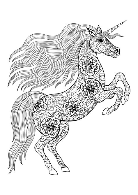 The unicorn in full growth. Unicorn on its two back legs - Unicorns Adult Coloring Pages