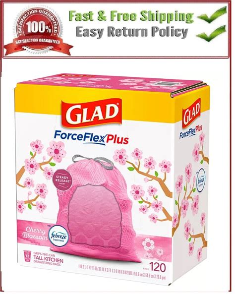 Glad Force Flex Plus Tall Kitchen Drawstring Trash Bags Cherry Blossom
