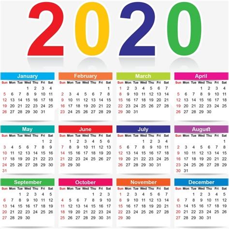 Colorful 2020 New Year Calendar Colorful Colorful Calendar Calender