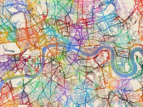 Below map you can see london street list. London England Street Map Digital Art by Michael Tompsett