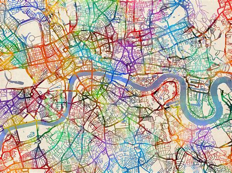 For the search for streets, squares, pois and. London England Street Map Digital Art by Michael Tompsett