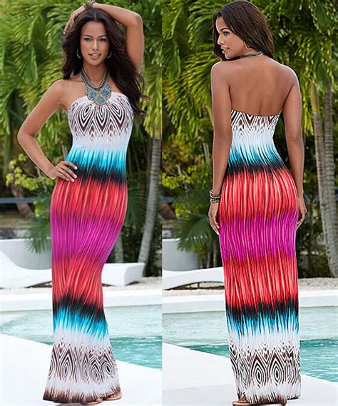 Bohemia Print Summer Strapless Beach Dress Bodycon Long Maxi