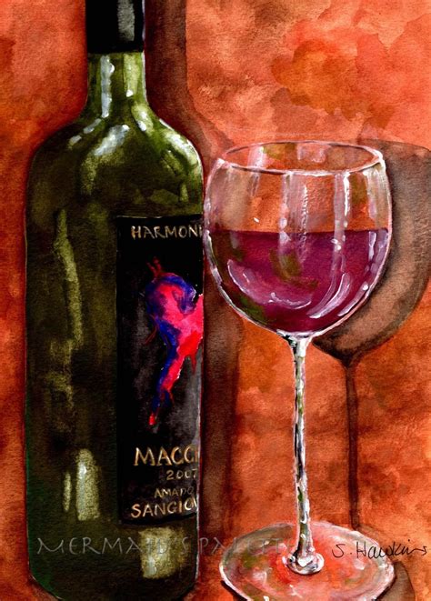 Bottle Of Wine Watercolor Print Fine Art Print Wine Bottle