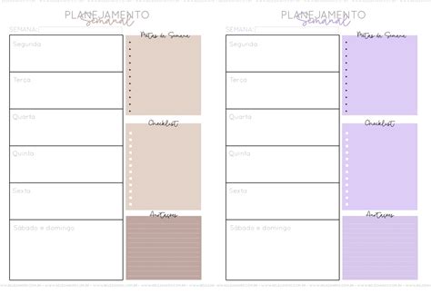 Baixe Grátis 2 modelos de planner semanal 8 opções de cores Para