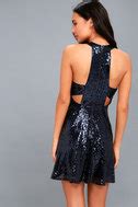 Sexy Navy Blue Dress Sequin Dress Swing Dress