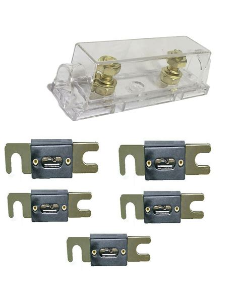 1 Pc Anl Fuse Holder Gold 10 2 4 Ga Awg Gauge Inline With 5 Pcs 500a Fuses