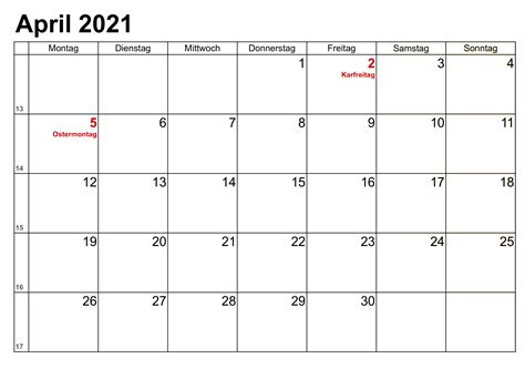Kostenlos April 2021 Kalender Zum Ausdrucken Pdf Excel Word The