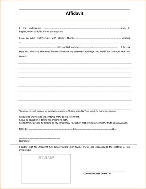 Printable Blank Affidavit Affidavit Form Zimbabwe Pdf Kingstones Images