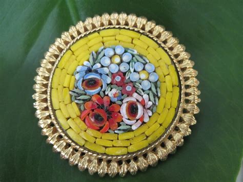 Vintage Micro Mosaic Yellow Floral Brooch Made In Italy Etsy