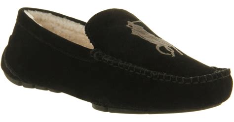 Featuring the ralph lauren polo embroidered logo for added style. Lyst - Ralph Lauren Paulson Ii Slipper Black Suede ...