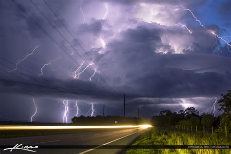 Thunder Road Lightning Storm Over Florida Hdr Photography By Captain Kimo