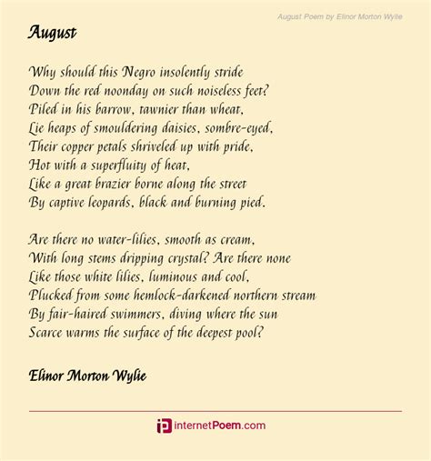 August Poem By Elinor Morton Wylie