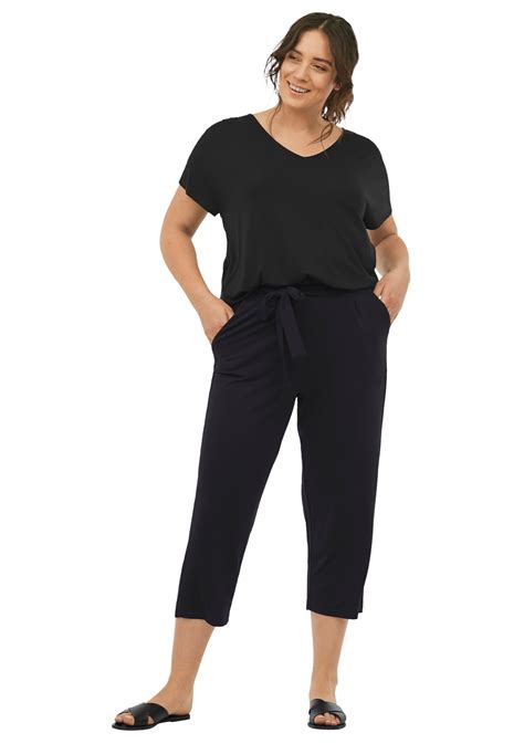 Ellos Ellos Women S Plus Size Tie Front Capri Pants Black Walmart Com Walmart Com