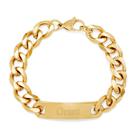 Mens Gold Id Engravable Bracelet With Curb Links Eves Addiction