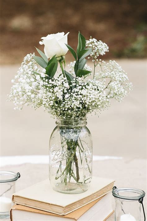 Babys Breath And Roses In A Mason Jar—a Simple Affordable Wedding