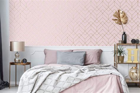 Superfresco Easy Pink Losanges Filaires Geometric Metallic Wallpaper