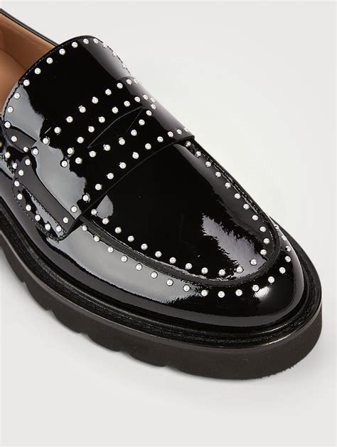 Stuart Weitzman Parker Lift Patent Leather Loafers With Pearls Holt
