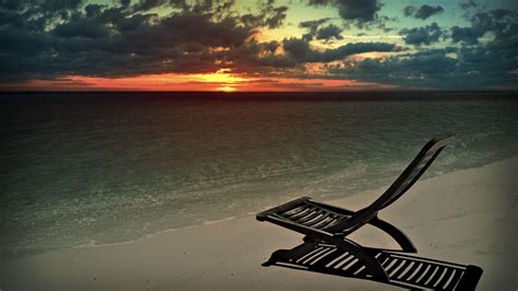 Full Hd Wallpaper Sunset Beach Clear Water Sand Deck Chair Maldives