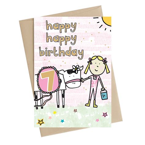 Happy Happy Girls 7th Birthday Greeting Card Cards