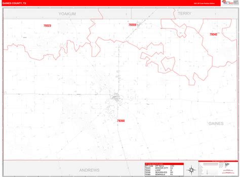 Gaines County Tx Zip Code Wall Map Red Line Style By Marketmaps Mapsales
